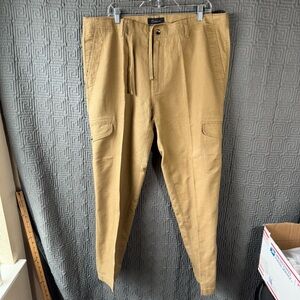 Roundtree & Yorke Pants Mens 40x 32 Beige Drawstring Casuals Cargo Linen Blend